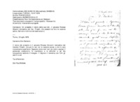 Anteprima di Gli presenta il latore della sua lett., il giovane Ricossa Gioanni domestico del Cav. Frisetti, che passerà da loro le vacanze estive. (Sul retro indirizzo del destinatario.)