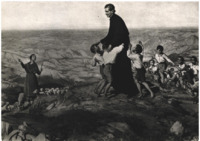 Anteprima di Cartolina postale del quadro di D. G. Bosco Il sogno delle Missioni; nella Cappella di S. Giovanni Bosco a BarcelonaSarriá.