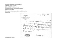 Anteprima di Minuta della dichiarazione di ricevuta di un quadro da rimettersi al Vescovo Cagliero G. a nome del quale ringrazia.