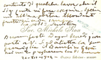 Anteprima di Biglietto da visita del Rett. Magg. che in risp. alla richiesta della contessa invia alcuni ricordi di D.Bosco. Si rallegra per le notizie ricevute circa i lavori che il conte ha fatto eseguire nell'Oratorio di Vignale.