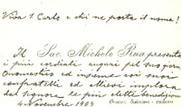 Anteprima di Biglietto da visita del Rettor Maggiore che presenta alla contessa cordiali auguri per l'Onomastico e le offre un canestro di frutta proveniente dalla colonia orticola annessa al Collegio Sal. S. Filippo Neri di Lanzo.