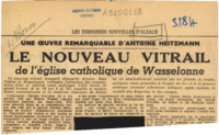 Anteprima di Art. sulla nuova vetrata della Chiesa Cattolica di Wasselonne raffigurante D. Bosco composta da Antoine Heitzmann - Pubbl. su Les dernieres nouvellesd'Alsace (Testo francese).