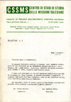 Anteprima di Bollettino n.5 del Centro di Studi di Storia delle Missioni Salesiane. [D. Farina era il Dir. e D. Pietro Ambrosio il Segr.].