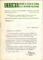 Anteprima di Bollettino n.6 del Centro di Studi di Storia delle Missioni Salesiane. [D. Farina era il Dir. e D. Ambrosio P. era il Segr.]