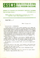 Anteprima di Bollettino n.7 del Centro di Studi di Storia delle Missioni Salesiane. [D. Farina era il Dir. e D. Ambrosio P. il Segr.]