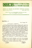Anteprima di Bollettino n.9 del Centro di Studi di Storia delle Missioni Salesiane. [D. Farina era il Dir. e D. Ambrosio P. il Segr.].