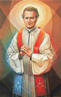 Anteprima di Don Bosco con paramenti liturgici e simboli eucaristici/mariani