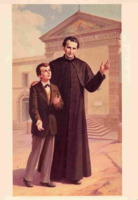Anteprima di Don Bosco e Domenico Savio davanti alla facciata di chiesa (Basilica)