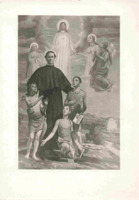 Anteprima di San Giovanni Bosco con giovani e figure celesti