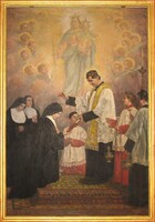 Anteprima di San Giovanni Bosco consegna le regole delle Figlie di Maria Ausiliatrice a Santa Maria Domenica Mazzarello