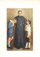 Anteprima di San Giovanni Bosco con due giovani (omaggio e rispetto)