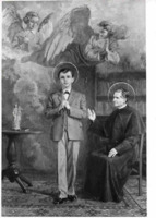 Anteprima di San Giovanni Bosco seduto e San Domenico Savio in piedi con angeli in gloria