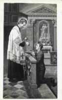 Anteprima di San Giovanni Bosco che distribuisce la Comunione a un giovane