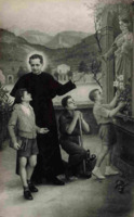 Anteprima di Don Bosco con ragazzi e la devozione mariana (paesaggio alpino)