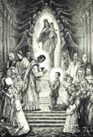 Anteprima di San Giovanni Bosco che distribuisce l'Eucaristia alla Famiglia Salesiana e ai giovani