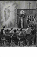 Anteprima di Don Bosco insegna ai ragazzi con l'apparizione di Maria Ausiliatrice ("Segítő Szűz a nye legy velünk mind")