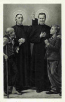 Anteprima di San Giovanni Bosco e San Giuseppe Cafasso con un giovane e un povero (Quadro venerato nella sacrestia dell'Ospedale Molinette)
