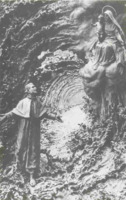 Anteprima di Don Bosco in preghiera davanti alla visione di Maria Ausiliatrice in un paesaggio roccioso