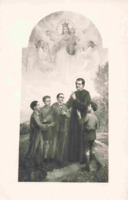 Anteprima di San Giovanni Bosco e i giovani con la visione di Maria Ausiliatrice in alto