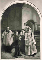 Anteprima di Don Bosco e l'orfanello Bartolomeo Garelli nella sacrestia di S. Francesco d'Assisi