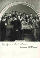 Anteprima di Don Bosco ascolta le confessioni dei giovani dell'Oratorio