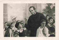 Anteprima di San Giovanni Bosco circondato dai giovani (Pala d'altare - Belluno)