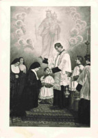 Anteprima di Don Bosco consegna la regola (FMA) con la Madonna in alto