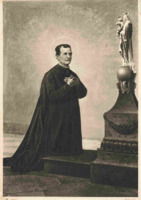 Anteprima di San Giovanni Bosco in ginocchio in preghiera davanti a Maria Ausiliatrice