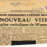 Anteprima di Art. sulla nuova vetrata della Chiesa Cattolica di Wasselonne raffigurante D. Bosco composta da Antoine Heitzmann - Pubbl. su Les dernieres nouvellesd'Alsace (Testo francese).