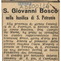 Anteprima di Art. sul quadro di S. Giovanni Bosco, opera della pittrice romana ClaraMingoli collocato nella Basilica di S. Petronio.